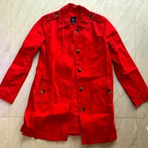 GAP Tomato Red Long Boxy Trench Coat Women's XS 100% COTTON